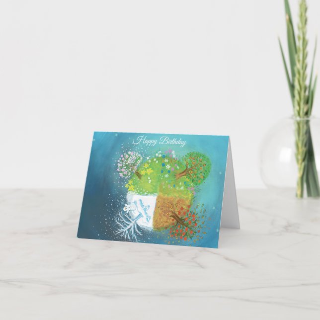 Tarjeta Cuatro estaciones en el cumpleaños de la Tierra (Anverso)