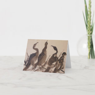 Tarjeta Cuatro garzas en la playa; notecard de la acuarela