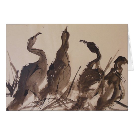 Tarjeta Cuatro garzas en la playa; notecard de la acuarela