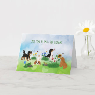 Tarjeta Cuatro grandes españoles en un campo de flores