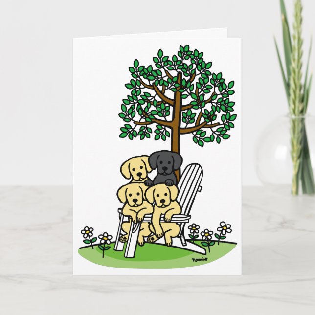 Tarjeta Cuatro labradores en su jardín (Anverso)