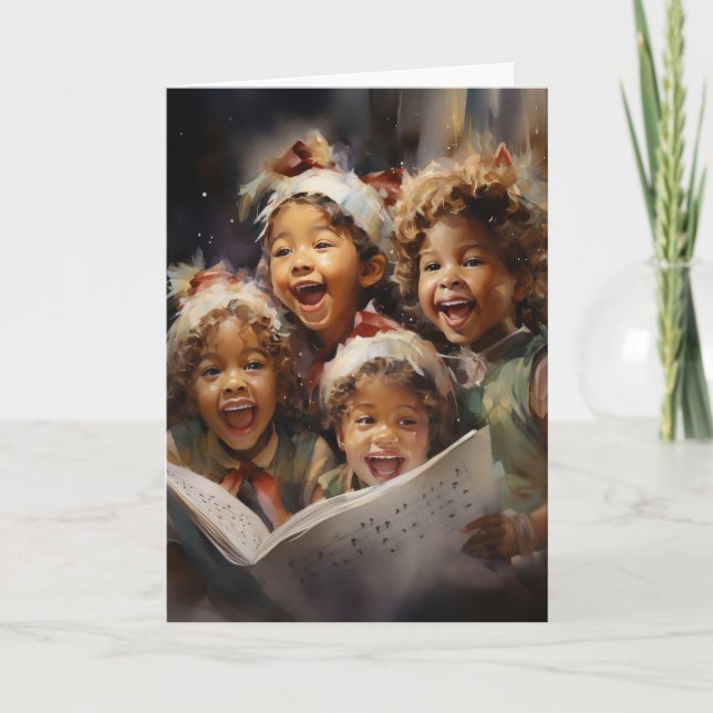 Tarjeta Cuatro niños cantan Navidades de arte asistidos po (Anverso)