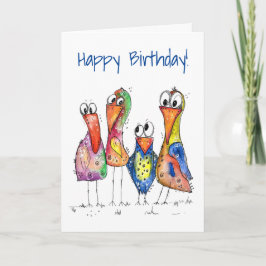 Tarjeta Cuatro pájaros alegres y coloridos