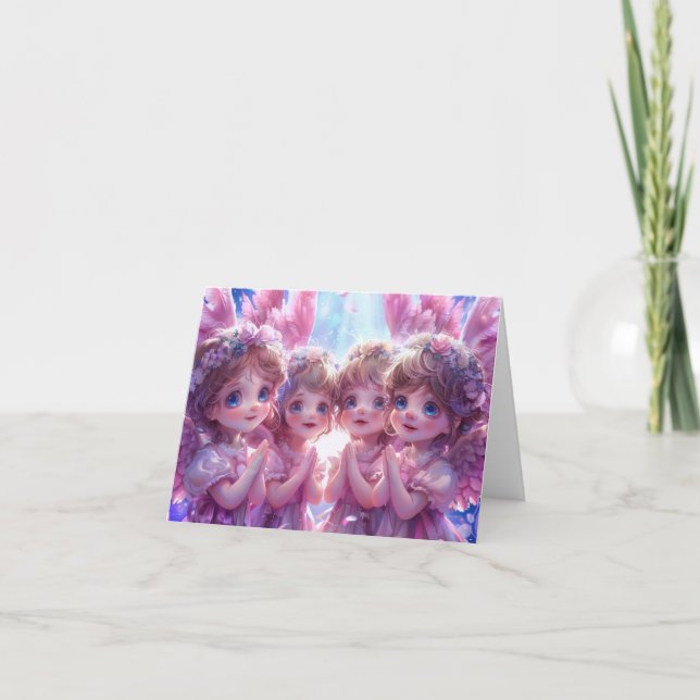 Tarjeta Cuatro pequeños ángeles de arte digital (Anverso)