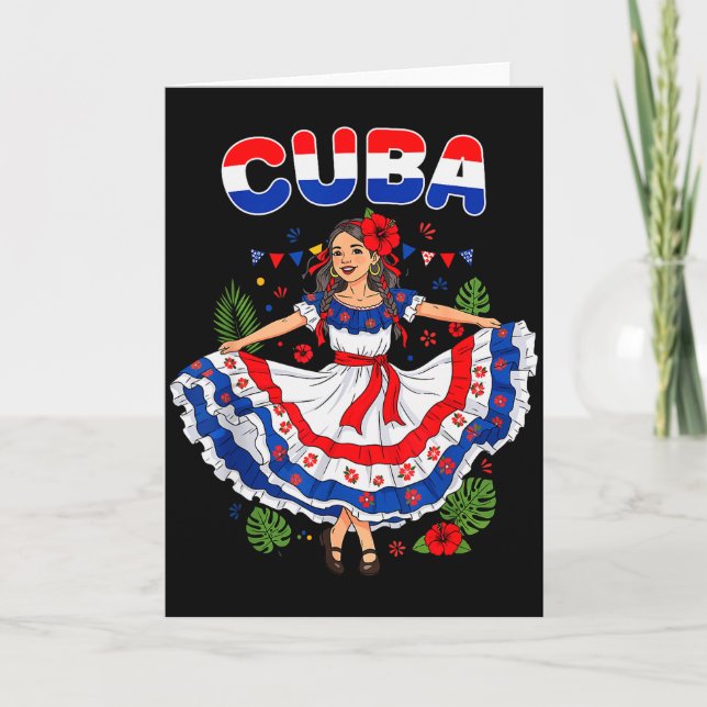 Tarjeta Cuba Cuban Girl Traditional Dress Trocal Flowers  (Anverso)