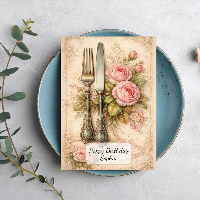Tarjeta Cubiertos Florales Vintage (Subido por el creador)