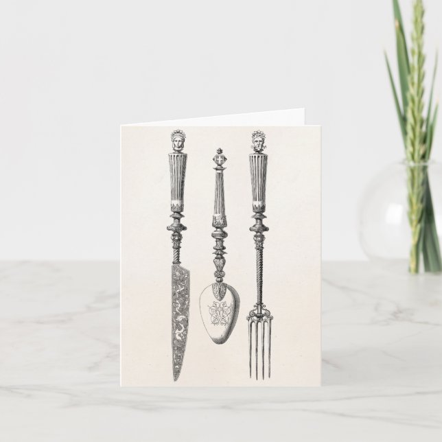 Tarjeta Cubiertos viejos de los cuchillos de la cuchara de (Anverso)
