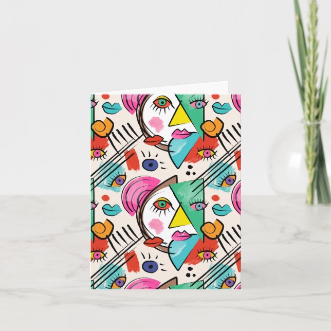 Tarjeta Cubismo moderno Resumen artística caras femeninas (Anverso)