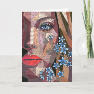 Tarjeta Cubista texto vintage rostro femenino y nomeolvide