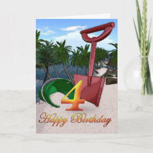 Tarjeta Cubo de playa de verano Feliz cuarto cumpleaños Pa
