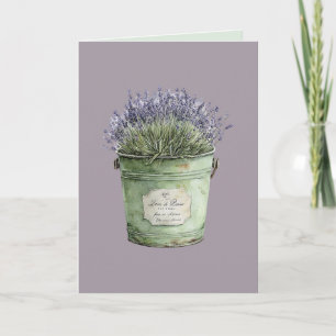 Tarjeta Cubo Verde Blanco Flores Lavanda