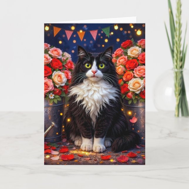 Tarjeta Cubos de Rosas, Gato  (Anverso)