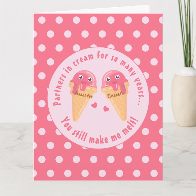 Tarjeta Cucharadas de helado Lindos Románticos Día de San  (Anverso)
