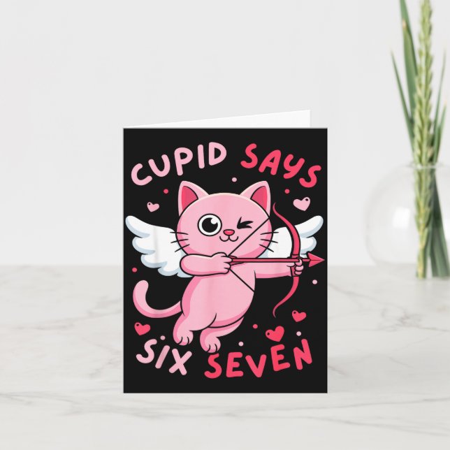 Tarjeta Cud Says 67 Six Seven Meme Cute Cat Valentine's Da (Anverso)