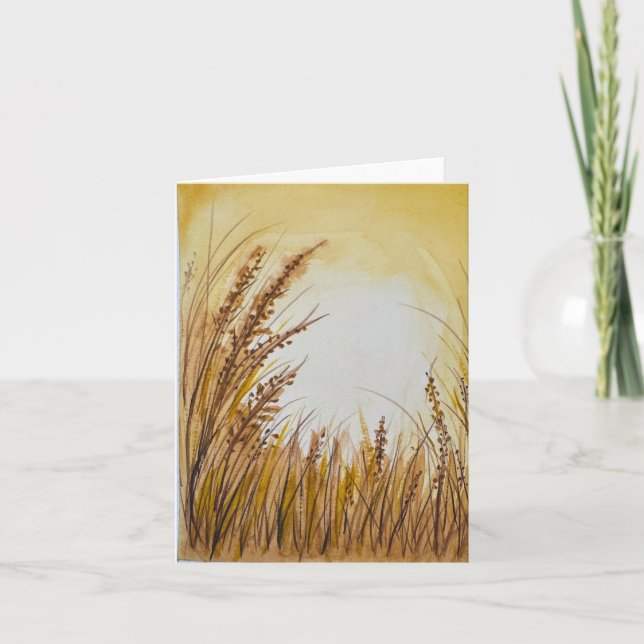 Tarjeta Cuenca de pasto amarillo dorado plegada en blanco (Anverso)