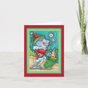 TARJETA CUENTOS DE PESCADO DE PAPÁ NOEL, ESTRELLAS DE MAR,