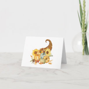 Tarjeta Cuerno de la Abundancia de Acuarela con Calabazas,