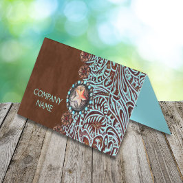 Tarjeta cuero de color turquesa marrón occidental