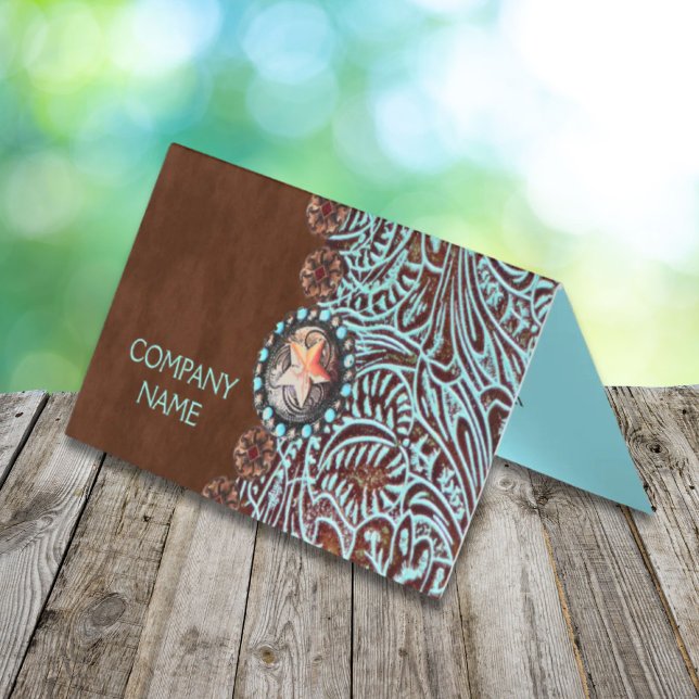 Tarjeta cuero de color turquesa marrón occidental (turquoise brown western country tooled leather)