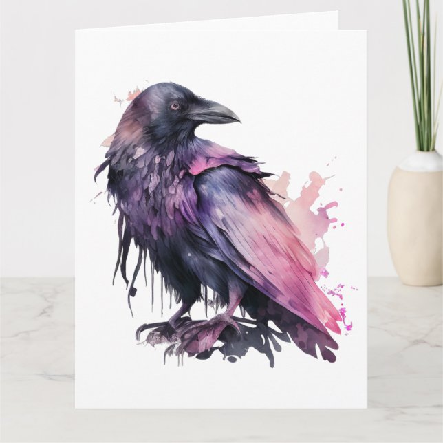 Tarjeta Cuervo acuarela - Rosa (Anverso)