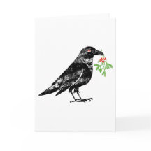 Cuervo con muérdago en el pico 5"x7"