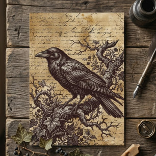 Tarjeta Cuervo de guión vintage de academia oscura gótica