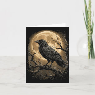 Tarjeta Cuervo Negro Gótico Luna Bosque Oscuro Pájaro