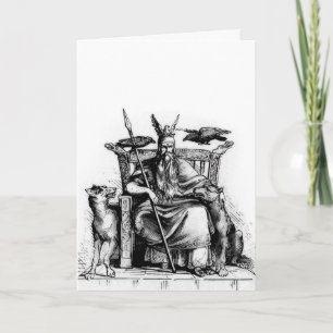 Tarjeta Cuervos de Odín en Trono de Piedra Mitología Vikin