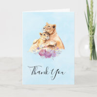 Cuidada acuarela madre león y cachorro gracias