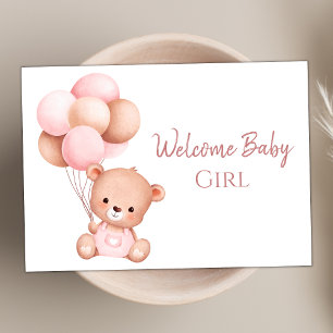 Tarjeta Cuidada acuarela rosa Teddy Bear Bienvenida Bebé