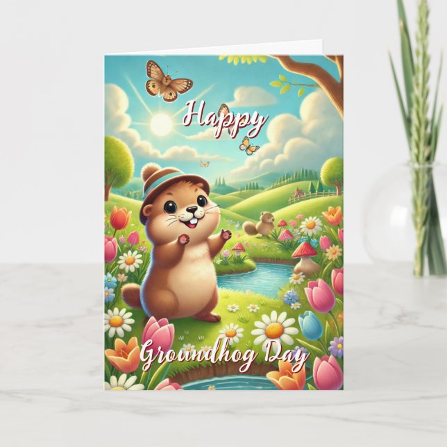 Tarjeta Cuidada con Gorra Happy Groundhog Day & History Ca (Anverso)