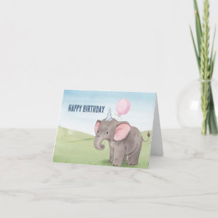 Tarjeta Cuidada elefante acuarela Feliz cumpleaños