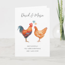 Tarjeta Cuidada pareja de pollo te ama por siempre anivers