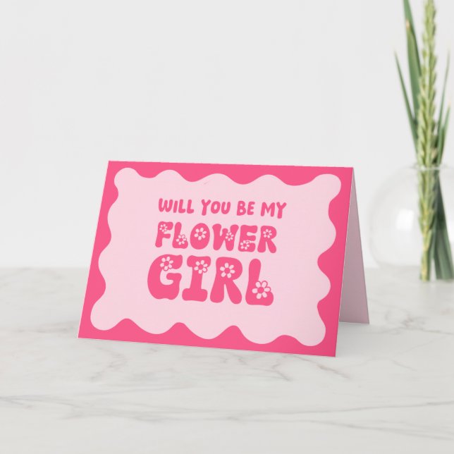 Tarjeta Cuidada propuesta Retro Pink Be My Flower Girl (Anverso)
