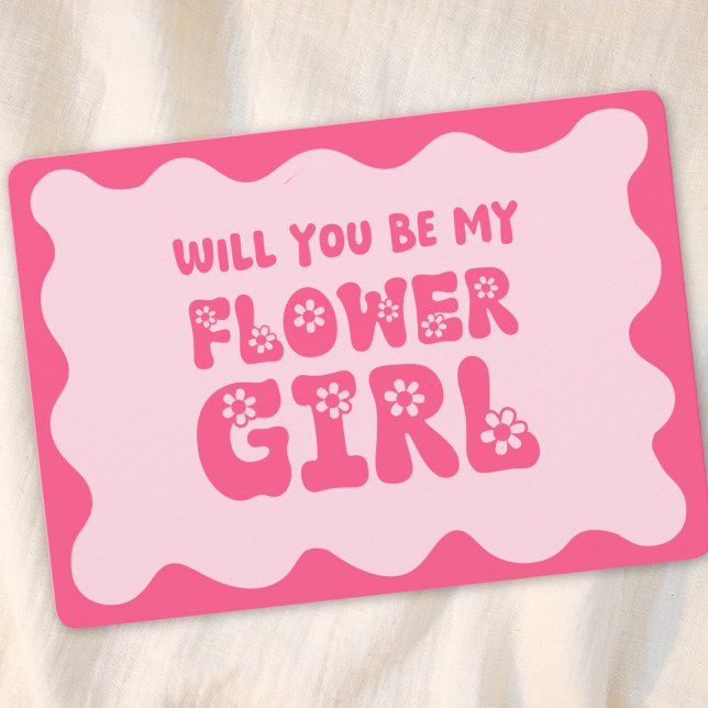 Tarjeta Cuidada propuesta Retro Pink Be My Flower Girl (Subido por el creador)