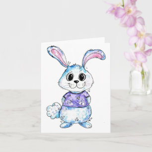 Tarjeta Cuidada y caprichosa color de agua de conejito azu