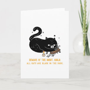 Tarjeta Cuidado con la noche, niño. Todos los gatos son ne
