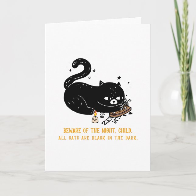 Tarjeta Cuidado con la noche, niño. Todos los gatos son ne (Anverso)