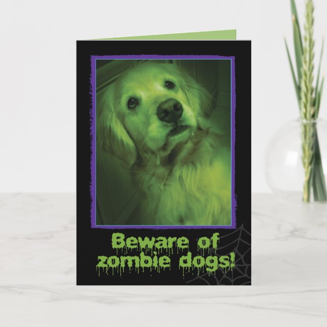 Tarjeta Cuidado con los perros zombies Golden Retriever Ha (Anverso)