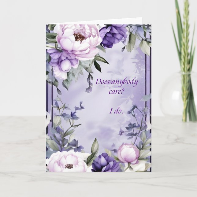Tarjeta Cuidado de Flores Moradas Claras (Anverso)