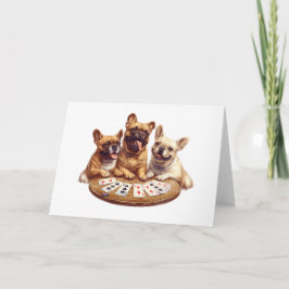 Tarjeta Cuidados Bulldoges franceses jugando cartas