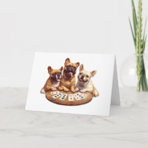 Tarjeta Cuidados Bulldoges franceses jugando cartas