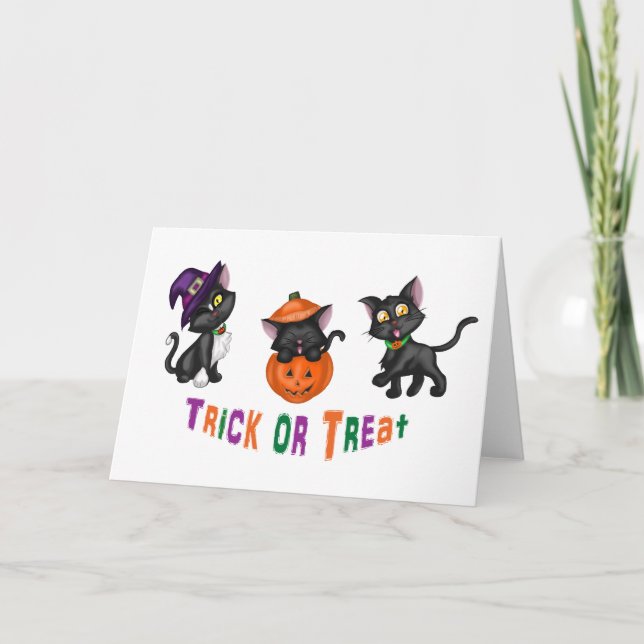 Tarjeta Cuidados gatos de Halloween (Anverso)