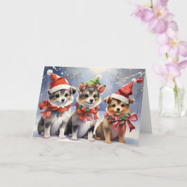Tarjeta Cuidados Navidades cachorros con Santa Sat
