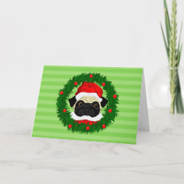 Tarjeta Cuidados Navidades pug Santa en guirnalda