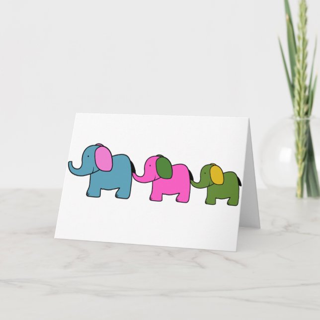 Tarjeta Cuidados personalizados de elefantes coloridos (Anverso)