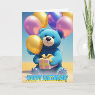 Tarjeta Cuidadosamente Blue Teddy Bear Fiestas Globos Cump