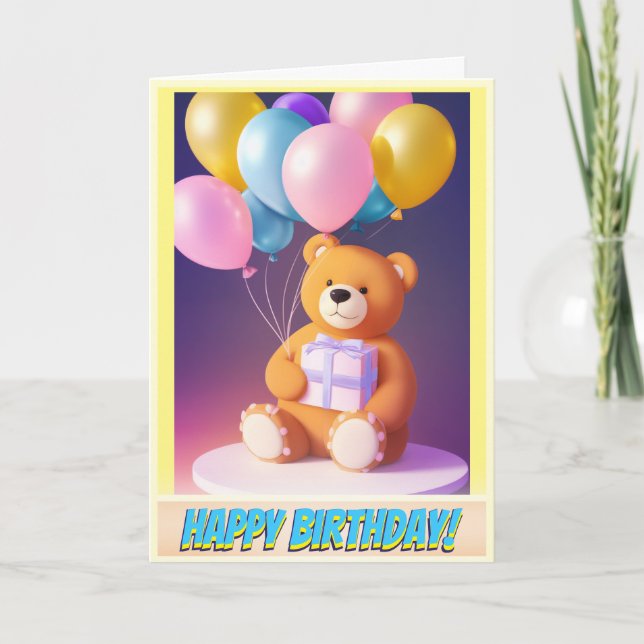 Tarjeta Cuidadosamente regalo de oso de peluche y globos C (Anverso)