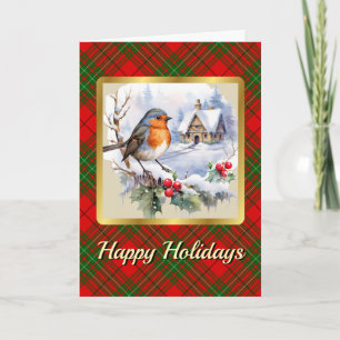 Tarjeta Cumming Tartan con Robin Personalizado Navidad