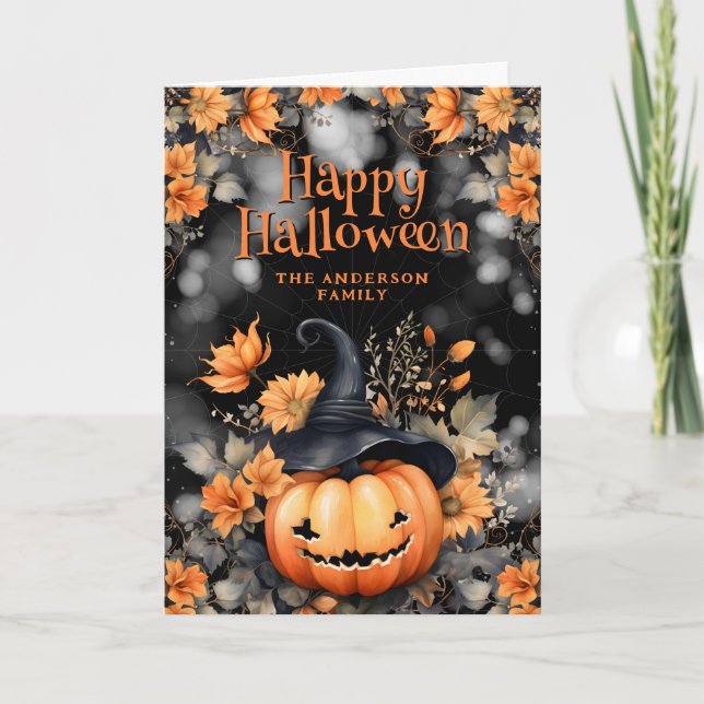 Tarjeta Cumpkin Ghost Floral Photo Happy Halloween (Anverso)